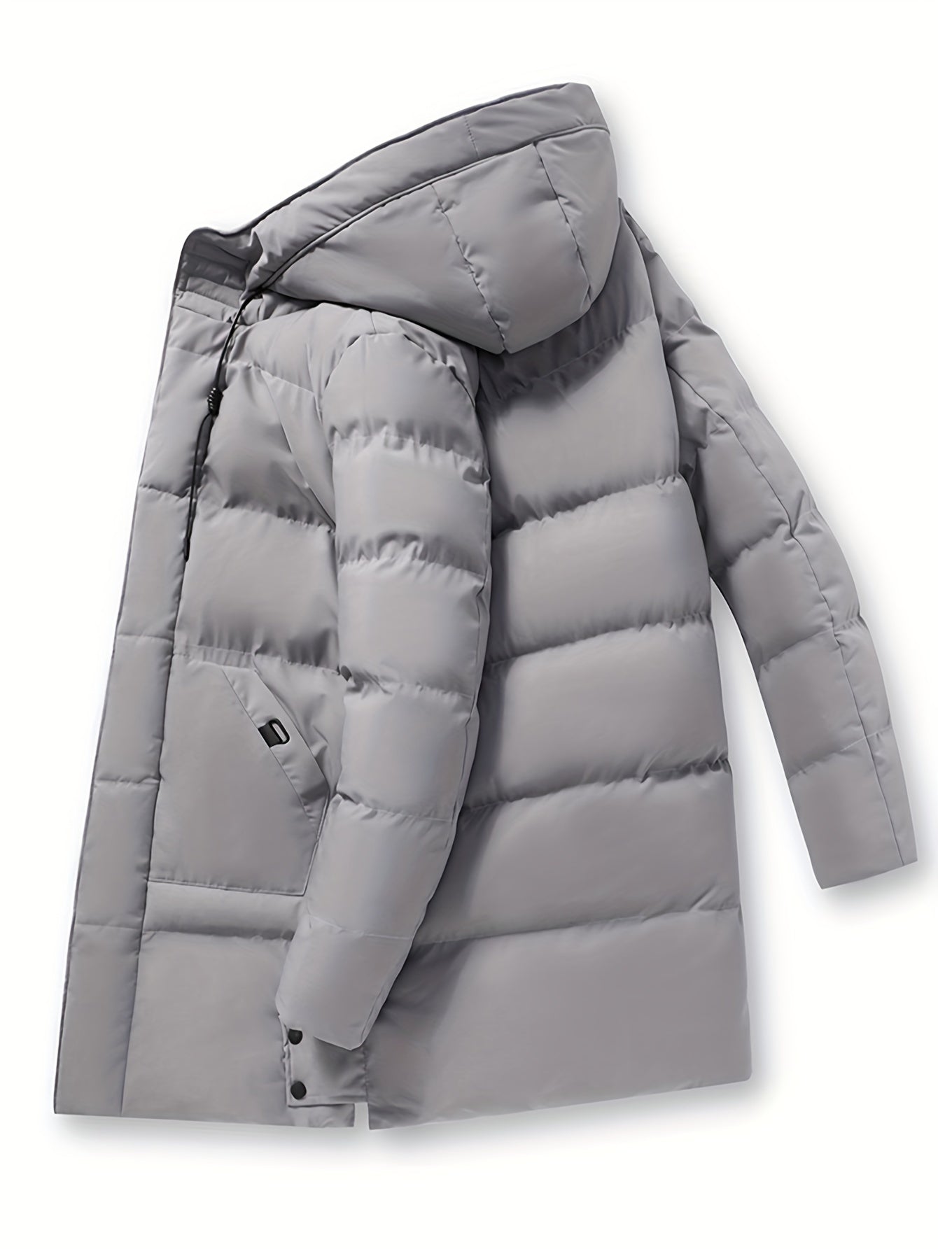 Men's Winter Hooded Padded Jacket, Thickened Loose Fit Solid Color Zip-Up Padded Coat, Warm & Stylish Men's Outerwear