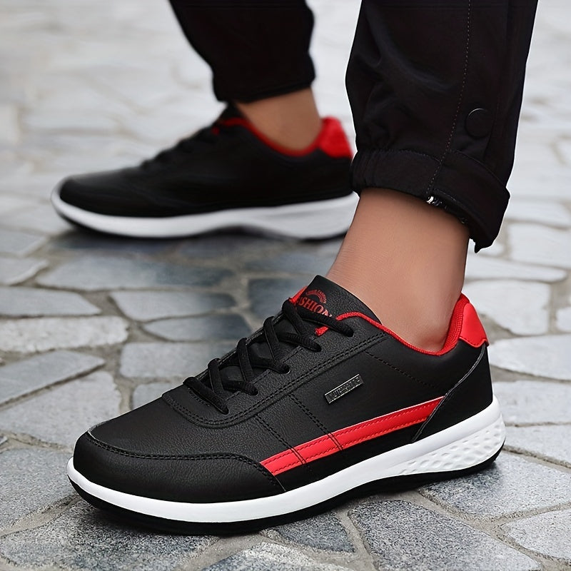 Casual Sneakers| VanWeir Men's Fashion Sneakers - Casual Lace-Up Shoes with PU Upper & MD Sole, Comfortable Fabric Insole, Versatile for All Seasons, Navy Blue with White & Orange Accents, VANWEIR