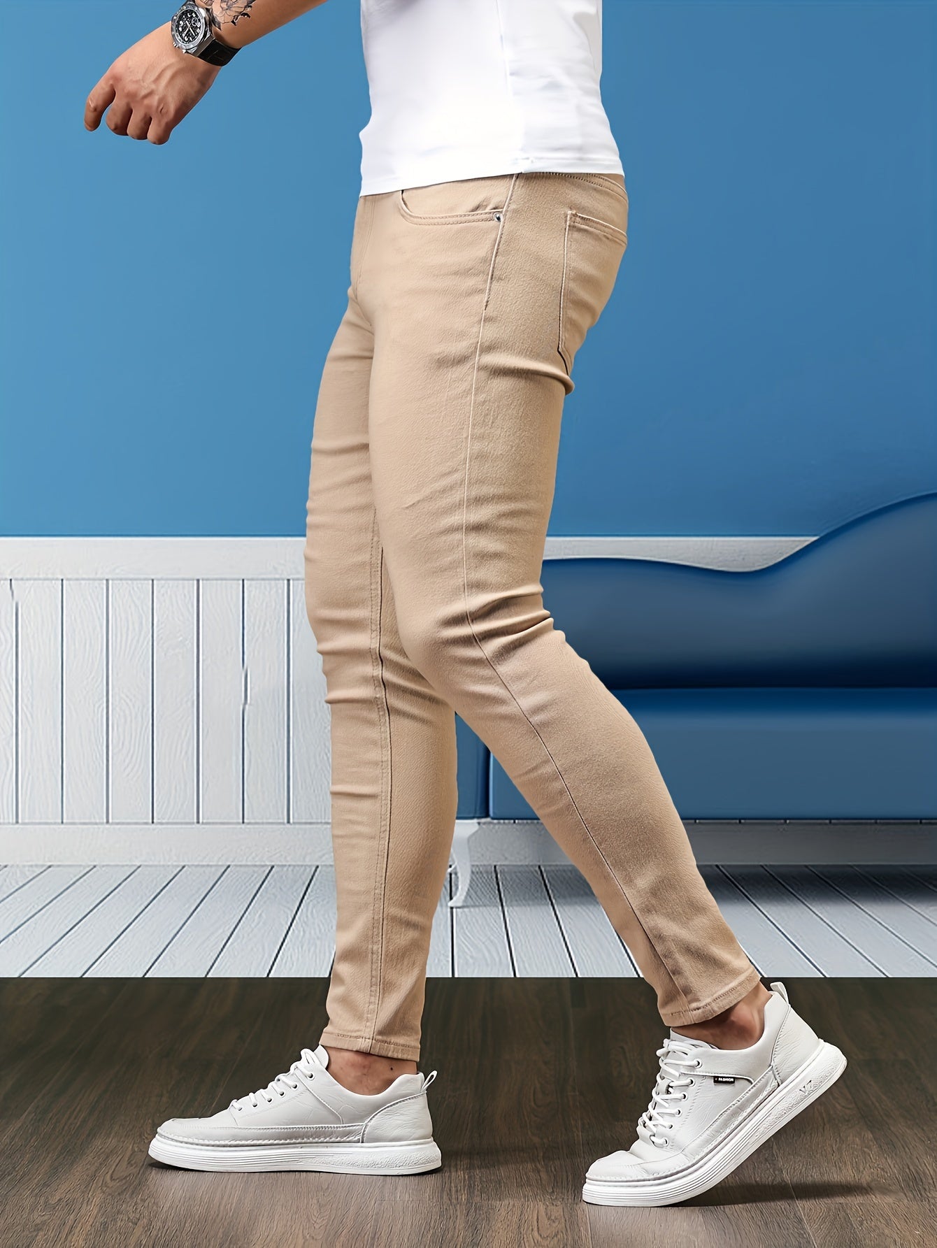 Slim Fit Chic Jeans, Men's Casual Street Style All Match Stretch Denim Pants With Pockets