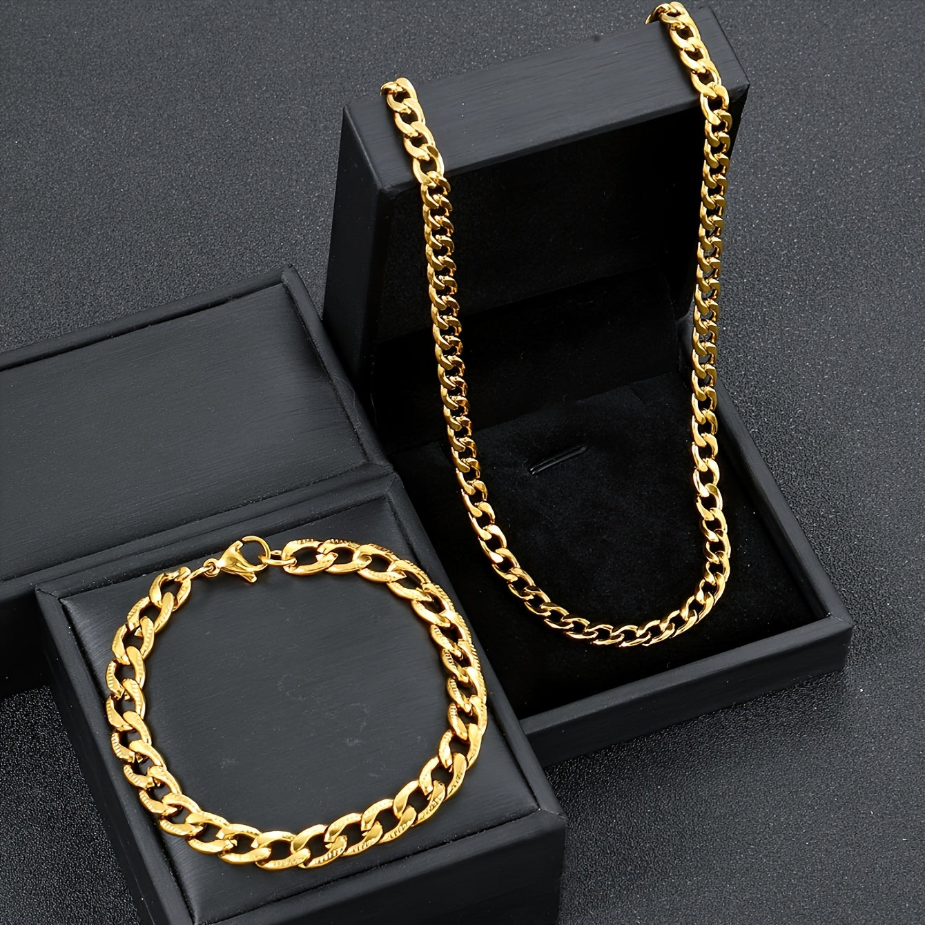Stainless Steel Men's Jewelry Set, 19.69-inch Cuban Chain, Hip-hop Style Embossed Bracelet, Casual Wear and Holiday Gift - the Perfect Birthday Present