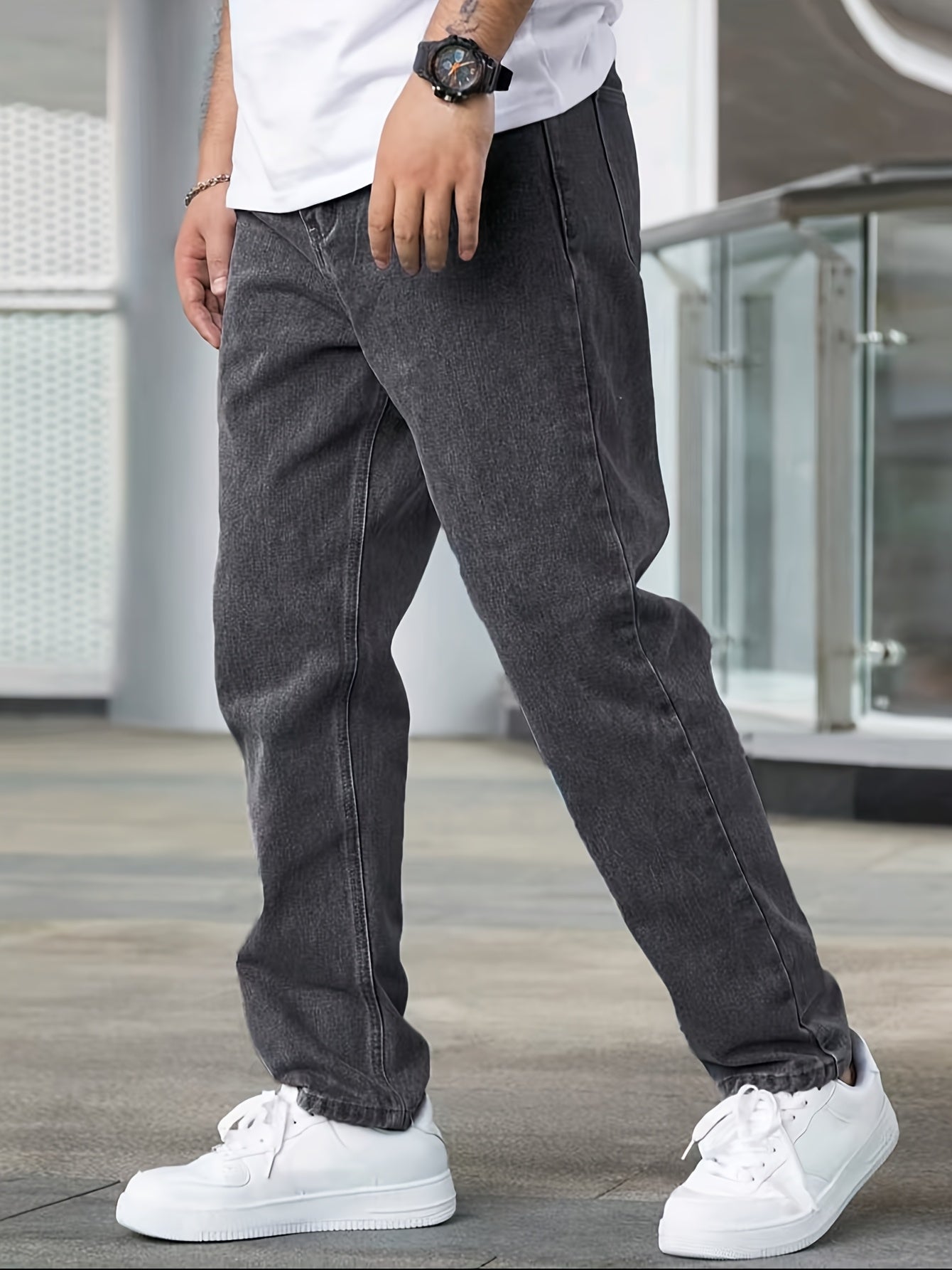 Men's Classic Straight-Leg Denim Jeans - Casual Style, Non-Stretch, Machine Washable, Solid Light Blue, Cotton/Polyester Blend, All-Season Wear, Comfortable Clothing|Timeless Style|Nonstretch Jeans