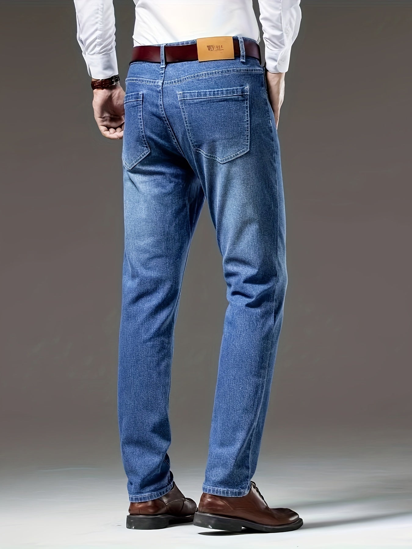 Men's Slim Fit Stretch Denim Jeans - Casual & Business-Ready, Mid-Rise, Cotton Blend for Spring/Fall