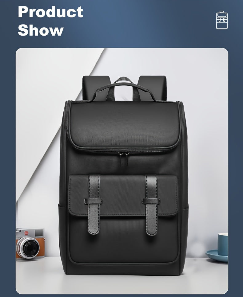 Men'S Stylish Large Capacity Commuter Backpack - Black Oxford Fabric, Durable with Multiple Compartments and Adjustable Straps, Ideal for Office, Student, University, School, Travel, Commute, Travel Backpack Casual Style Ba