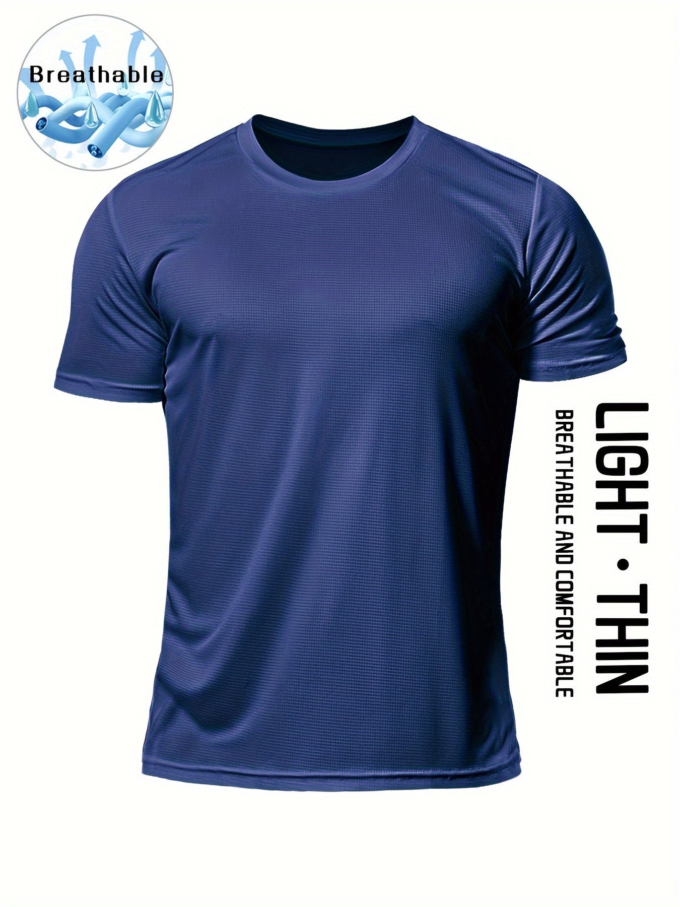Men's Solid Sports T-shirt, Active Breathable Short Sleeve Slim-fit Crew Neck Tee, Men's Clothing For Outdoor