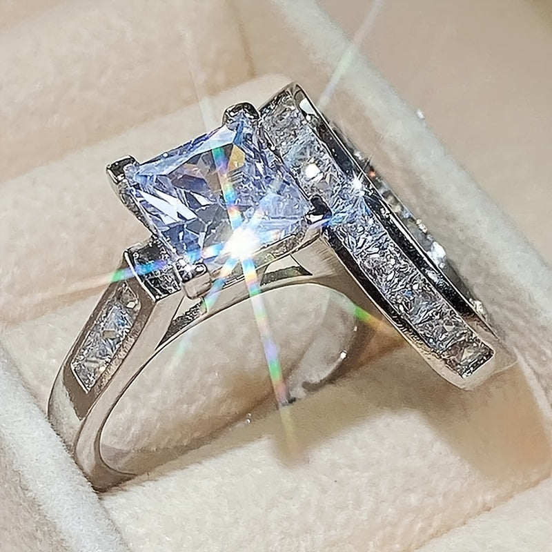 2pcs/set Fashionable Couple Jewelry Set with Shiny Square Cubic Zirconia Wedding Rings, Promise the Bride Eternal Engagement Jewelry, Classic Anniversary Valentine's Day Birthday Party Christmas Gift