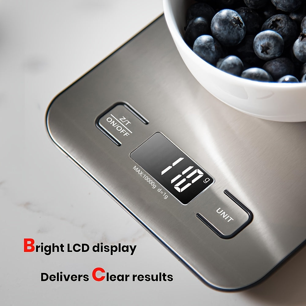 1pc High-Precision Digital Kitchen Scale, 22lb/10kg Capacity, Stainless Steel with LCD Display, Tare Function, Easy Clean, 6 Unit Measurements (g, oz, lb, kg, lb-oz), Ideal for Baking, Cooking, Coffee, and Packaging