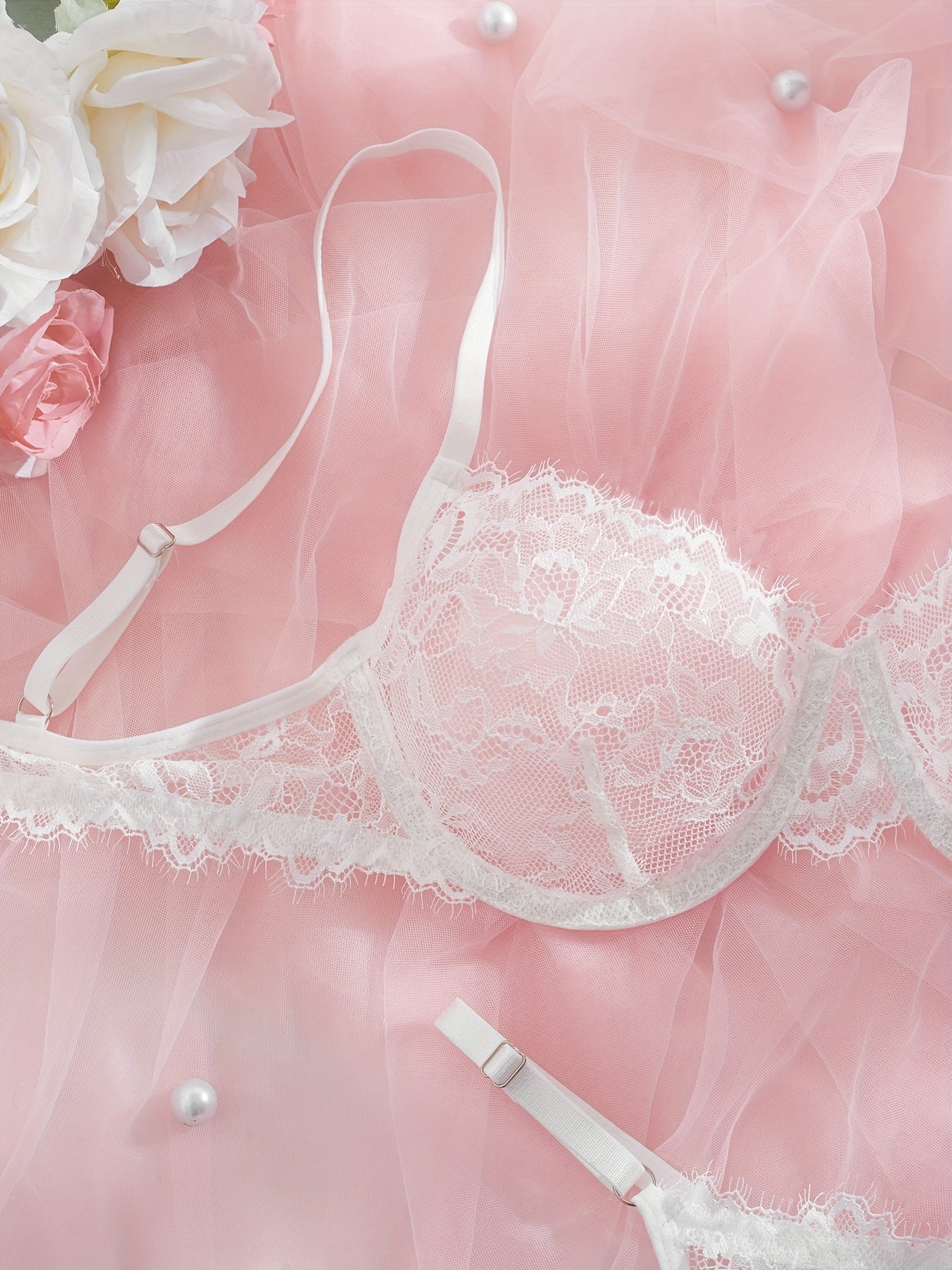 Sexy Lace Eyelash Strappy Lingerie Set for Women
