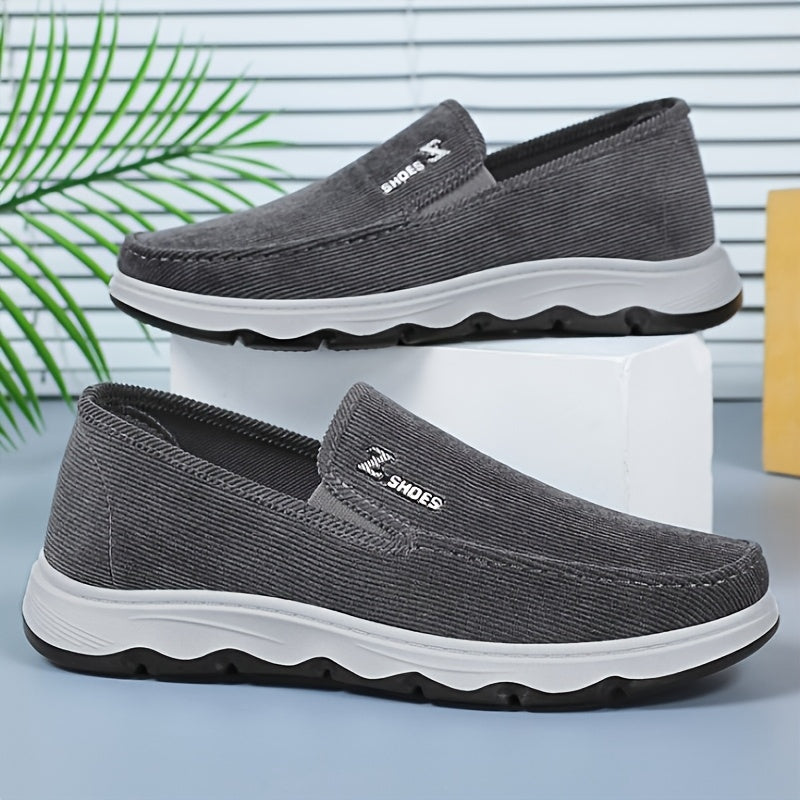 Men's Lightweight Breathable Canvas Loafers - Slip-On Casual Shoes for Walking, Driving & Outdoor Activities, Brown Fabric Upper with Rubber Sole, Comfortable and Stylish Design