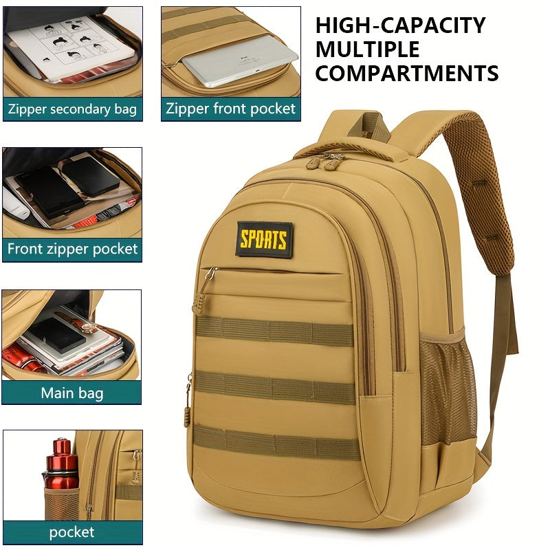 SPORTS Men's Casual Backpack - High-Capacity Camo & Solid Color Options, Durable Nylon, Ideal for Hiking, Travel & Students with Laptop Compartment