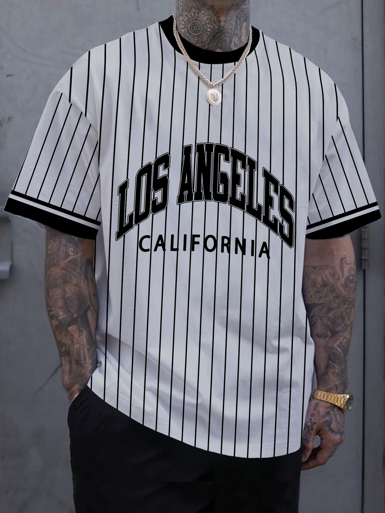 Men'S Los Angeles California Striped T-Shirt - Casual Short Sleeve Crew Neck, Breathable Summer Outdoor Sports Top, White with Black Letter Print, Regular Fit Tee for Casual Attire, Breathable Clothing California Pride Shir