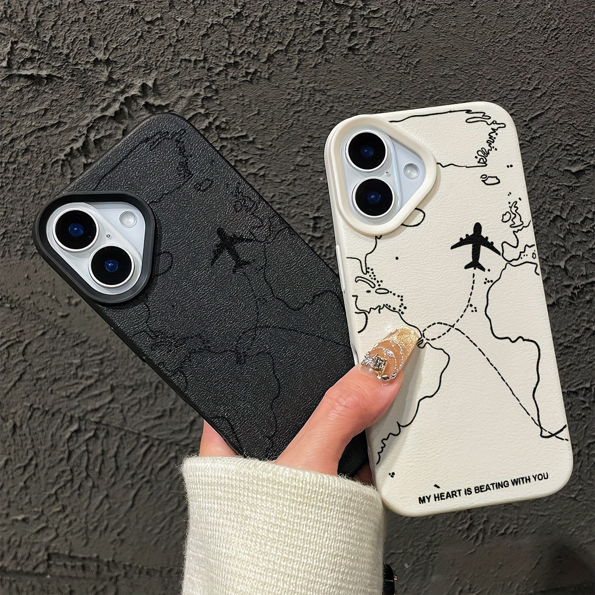 Voyage Aircraft Suitable for iPhone 16/16 Pro/16 PLUS/16 Pro Max Phone Case 15/14/13/12/11, Creative Fashion Shockproof Drop-proof Wear-resistant Anti-fingerprint Artificial Faux Leather Textured Rubber TPU Soft Case Protecti