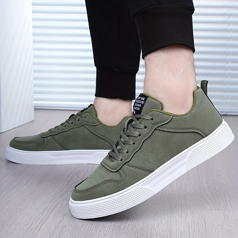 Men's Plus Size Breathable Casual Sneakers - Versatile All-Season Green Skate Shoes with Soft PU/PVC Sole, Lace-Up, Round Toe Design for Business & Social Events
