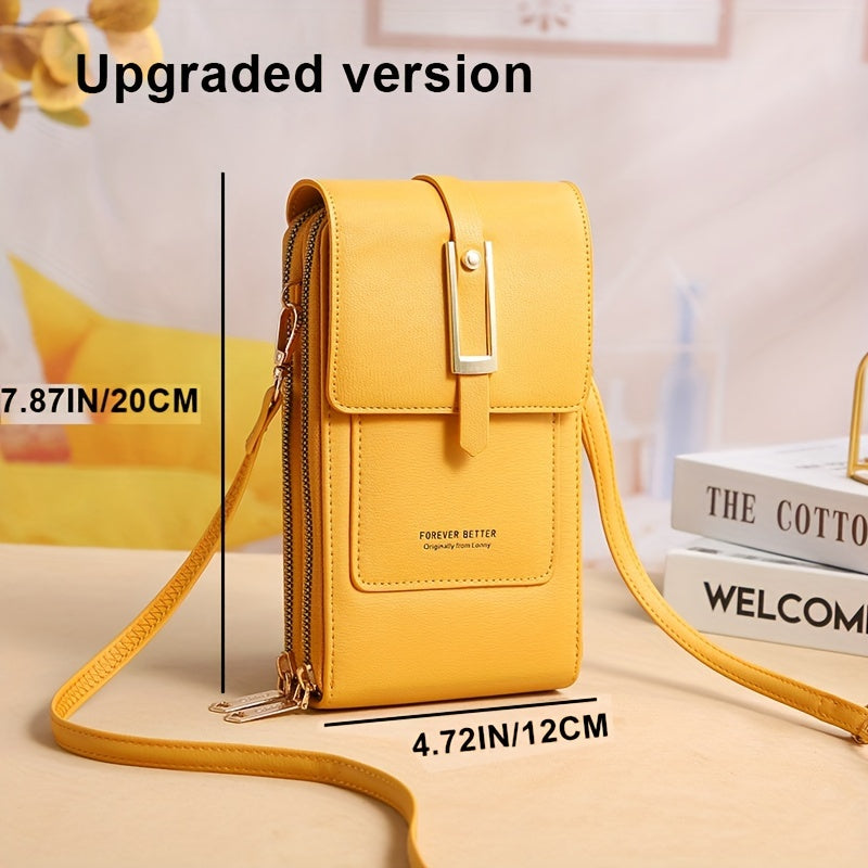 Touch Screen Mobile Phone Bag, Mini Flap Crossbody Bag, Fashion Faux Leather Purse, Vertical Wallet With Card Slots