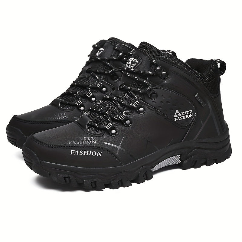 Men's High Top Hiking Shoes, Comfy Non Slip Durable Lace Up Sneakers For Men's Outdoor Activities, Winter & Autumn