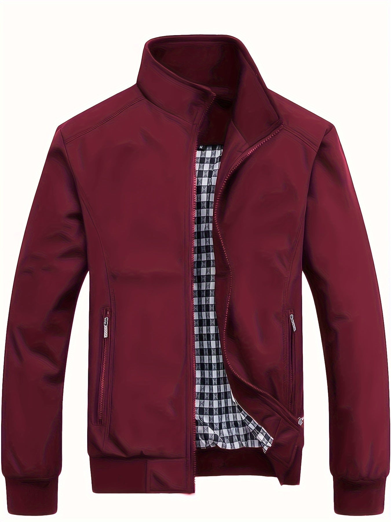 Men's Long Sleeve Zip Up Stand Collar Coat, Business Stand Collar Jacket With Zipper Pockets, Spring Autumn Men's Clothing