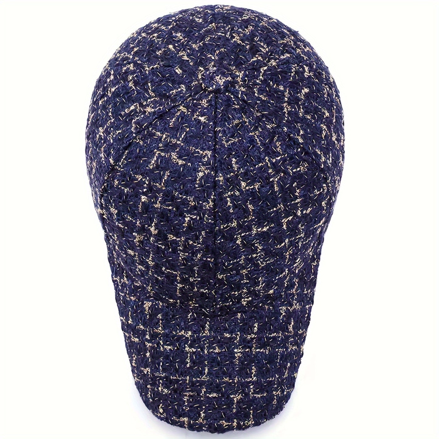 1pc Trendy Black & White Checkered Baseball Cap with Sparkly Golden Embroidery - Stylish Sun Protection Hat for Spring and Fall, Hand Wash Only, Polyester Material, Casual Wear Hat | Checkered Pattern Cap | Woven Texture Cap