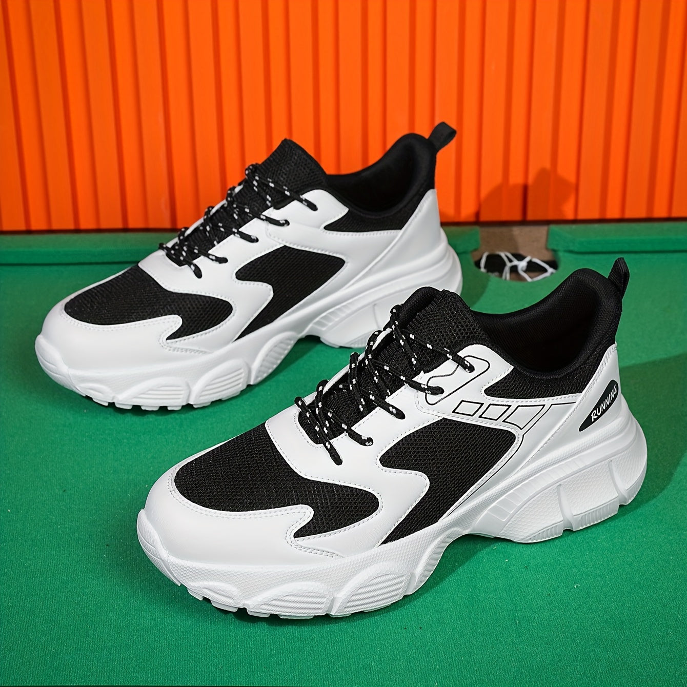 Men's Fashionable Black and White Sneakers - Retro Sports Shoes, Comfortable Outdoor Footwear