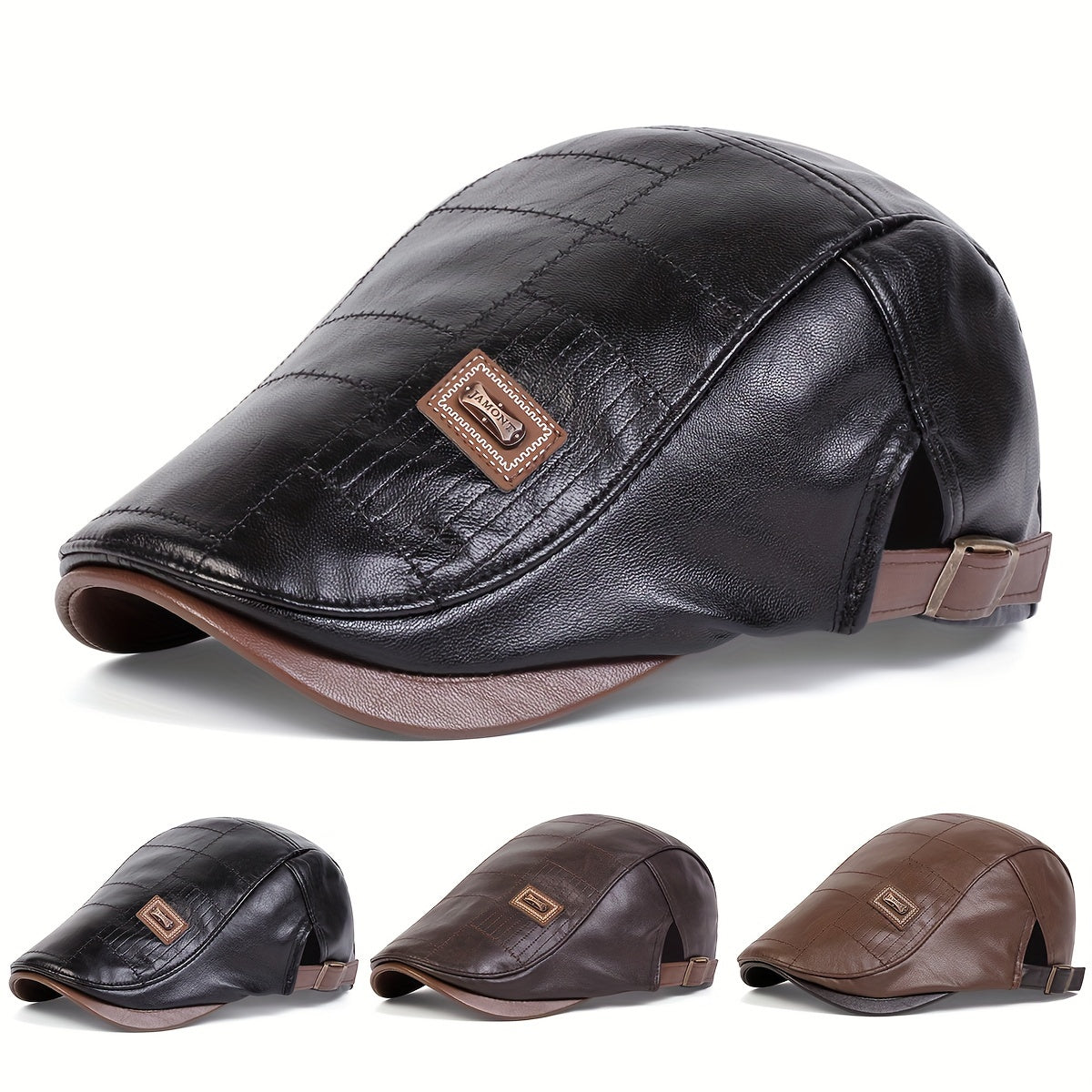 Retro Classic PU Leather Gentlemen Forward Hat, Adjustable Casual Beret For Autumn And Winter Travel