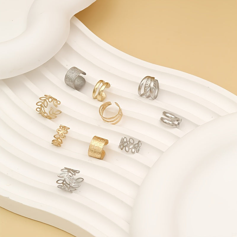 Set Of 5 Vintage C-shaped Ear Studs Without Ear Holes, Unique Ear Clip Set