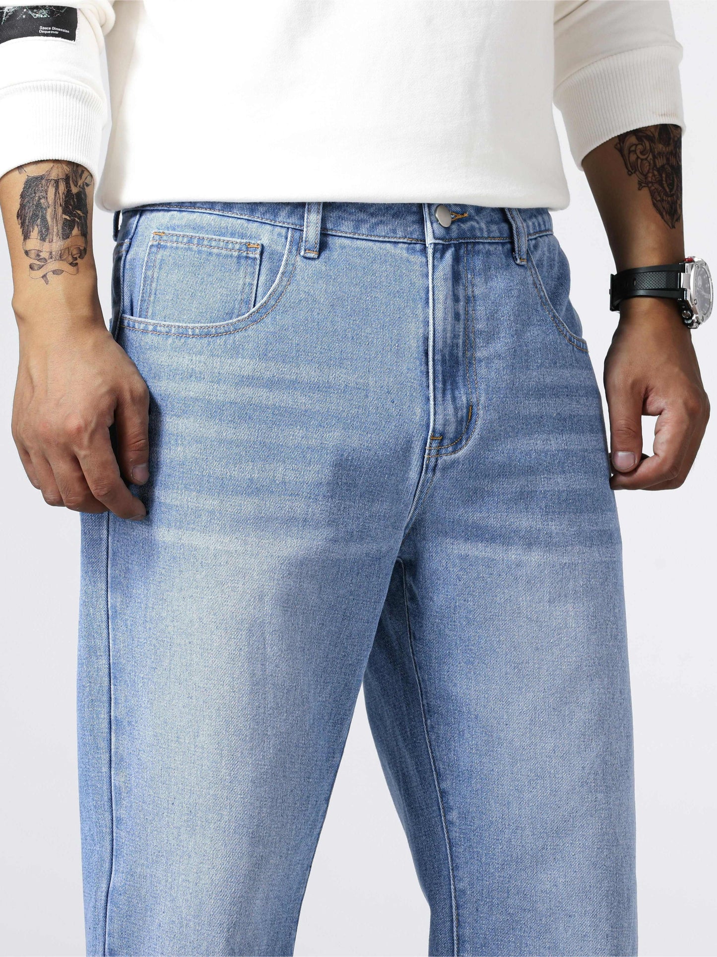 Loose Fit Straight Leg Jeans, Men's Casual Street Style Distressed Denim Pants For All Seasons