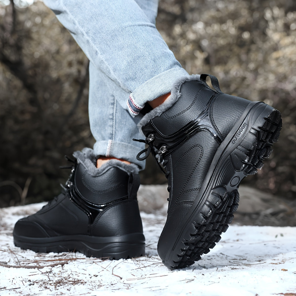 Men's Winter Snow Boots - with Plush Lining and Removable Insole - Slip-Resistant Tread, Suitable for Ice, Snow, Mud, Grass - Men's Casual and Formal Winter Shoes, Lace-Up Ankle Support - All-Terrain Grip - Men's Winter Boots