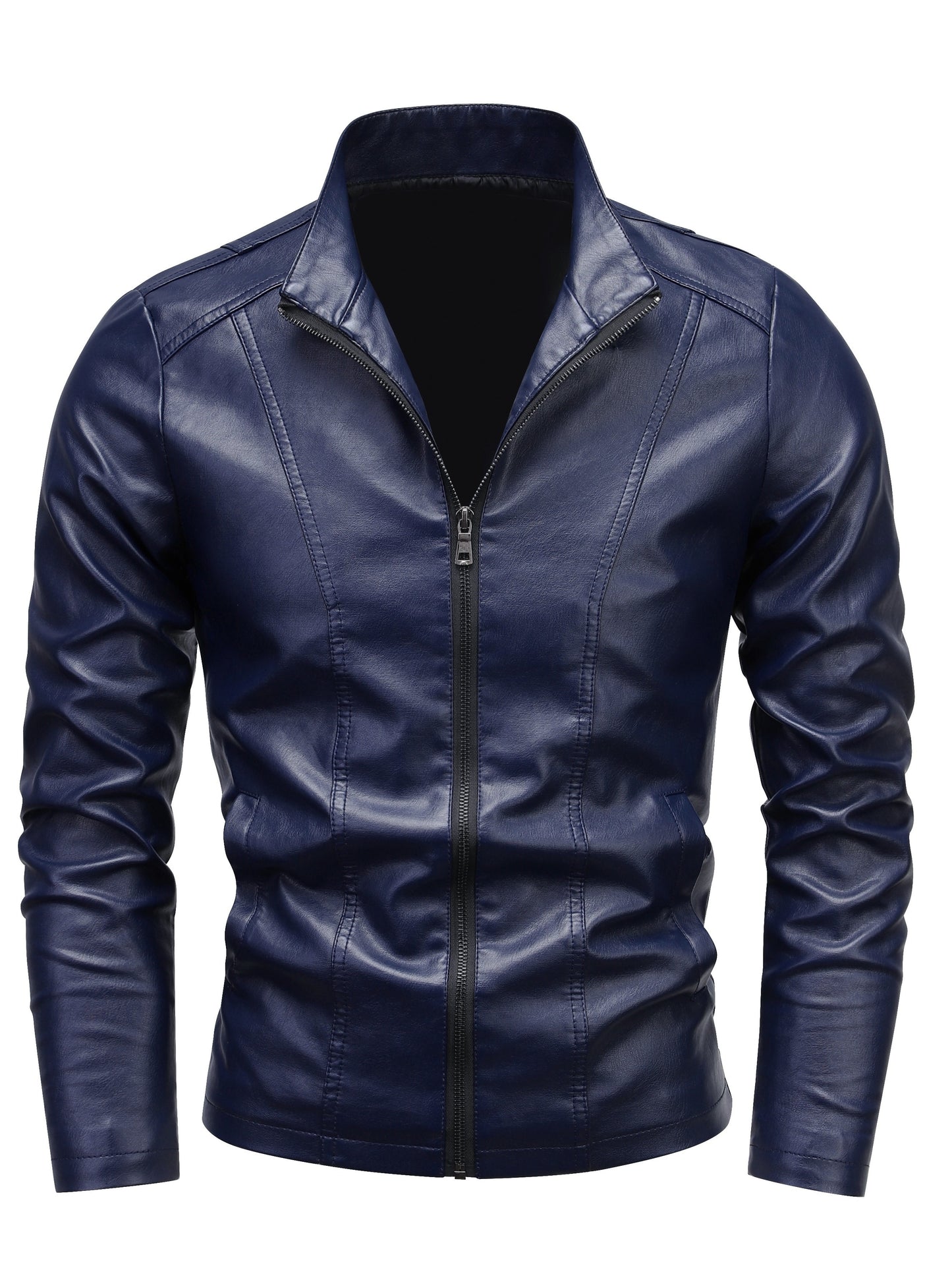 Men'S Casual Jacket - Stand Collar Zip-Up Long Sleeve - 100% Polyurethane, Solid Color, Non-Stretch Woven Fabric, Regular Fit with Functional Pockets for Daily Wear