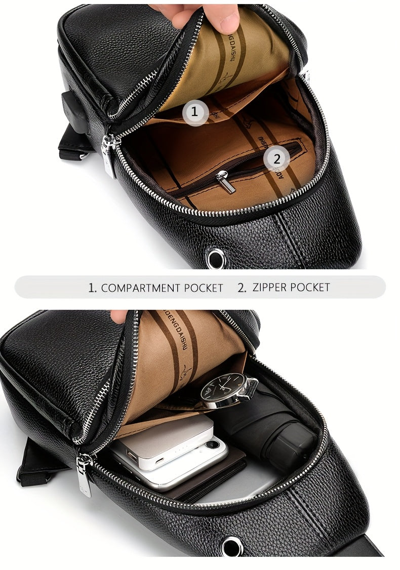 Men's Chest Bag Crossbody Shoulder Bag Small Fanny Pack Fashion Casual PU Leather Men's Satchel