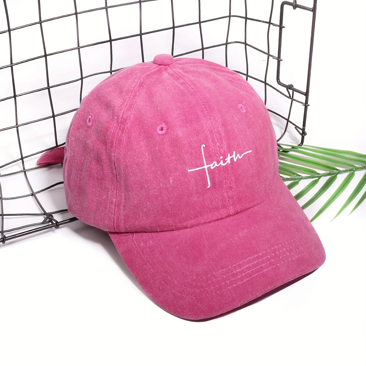 Vintage Street Style Water Wash Denim Polyester Baseball Cap, Faith Print, for Men, Women