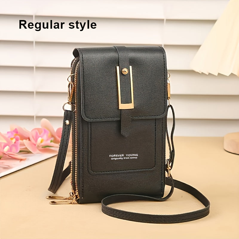 Touch Screen Mobile Phone Bag, Mini Flap Crossbody Bag, Fashion Faux Leather Purse, Vertical Wallet With Card Slots