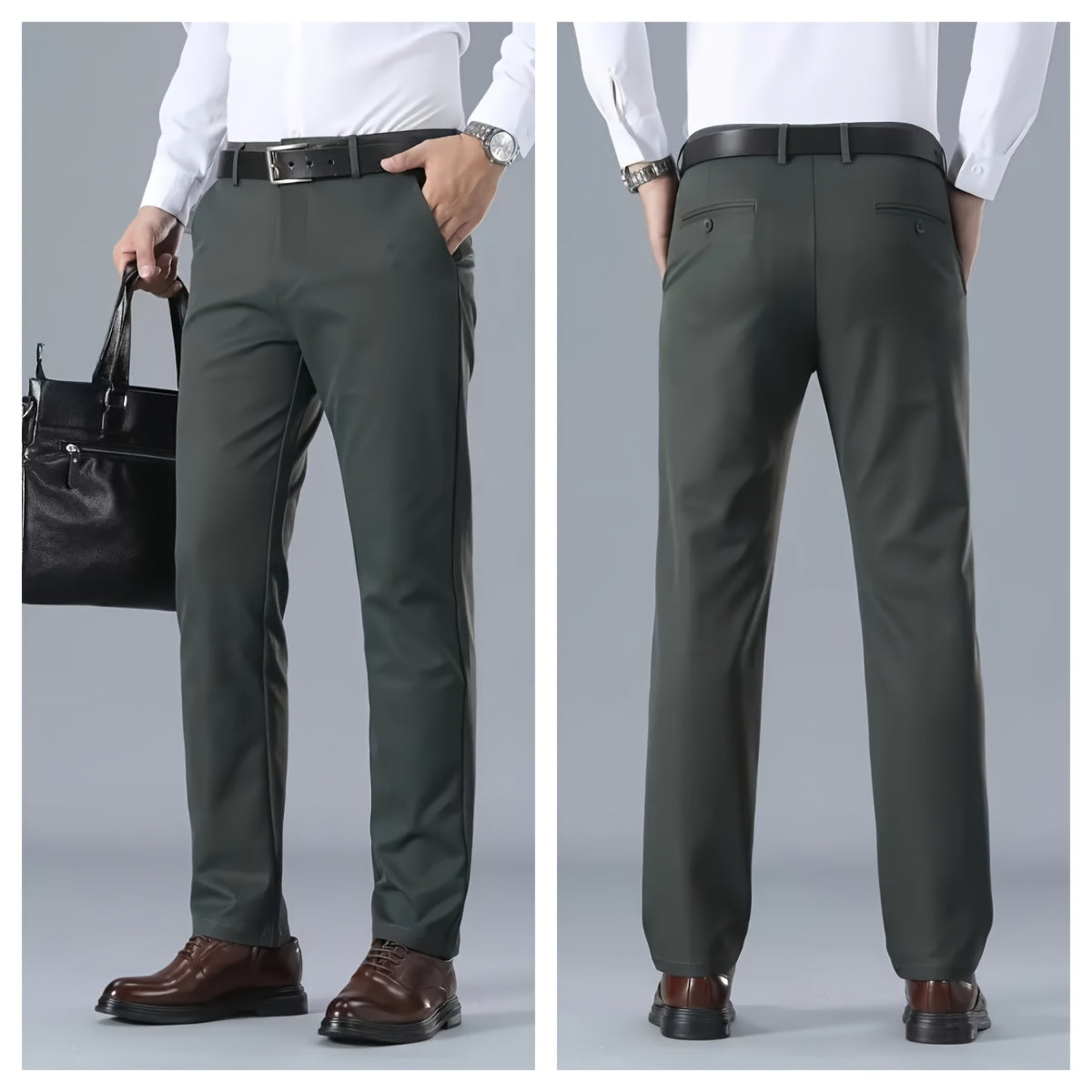 Men's Solid Color Business Casual Pants, Lightweight Business Style Versatile Trousers for Office