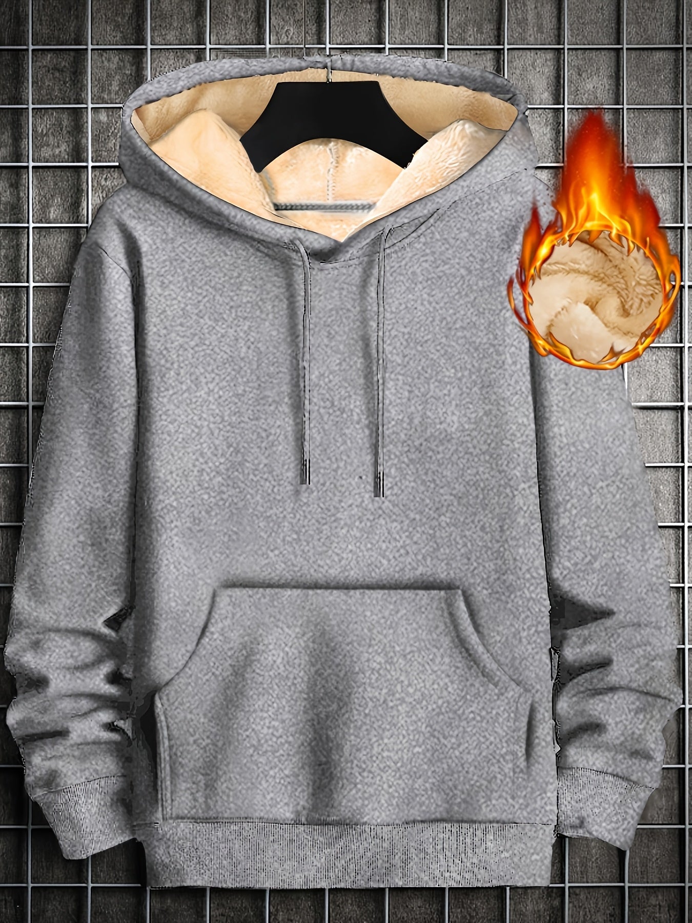 Men's Fleece-lined Cozy Hooded Sweatshirt With Drawstring And Kangaroo Pocket, Men's Hoodie For Winter Outdoor