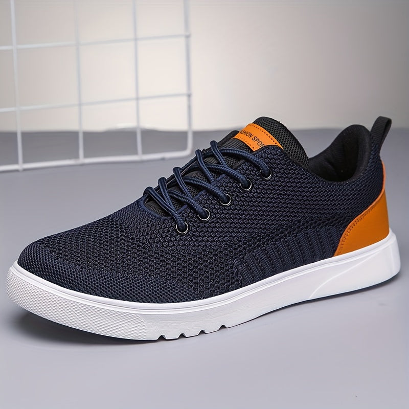 Men's Trendy Woven Knit Breathable Skate Shoes, Comfy Non Slip Lace Up Sneakers For Men's Outdoor Activities