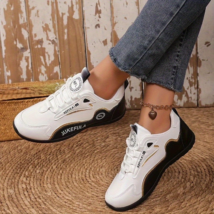 JUKEFULA White Women's Outdoor Colorblock Sneakers - Elegant white and grey casual sneakers with soft sole and lace-up design, suitable for all seasons, gym and travel