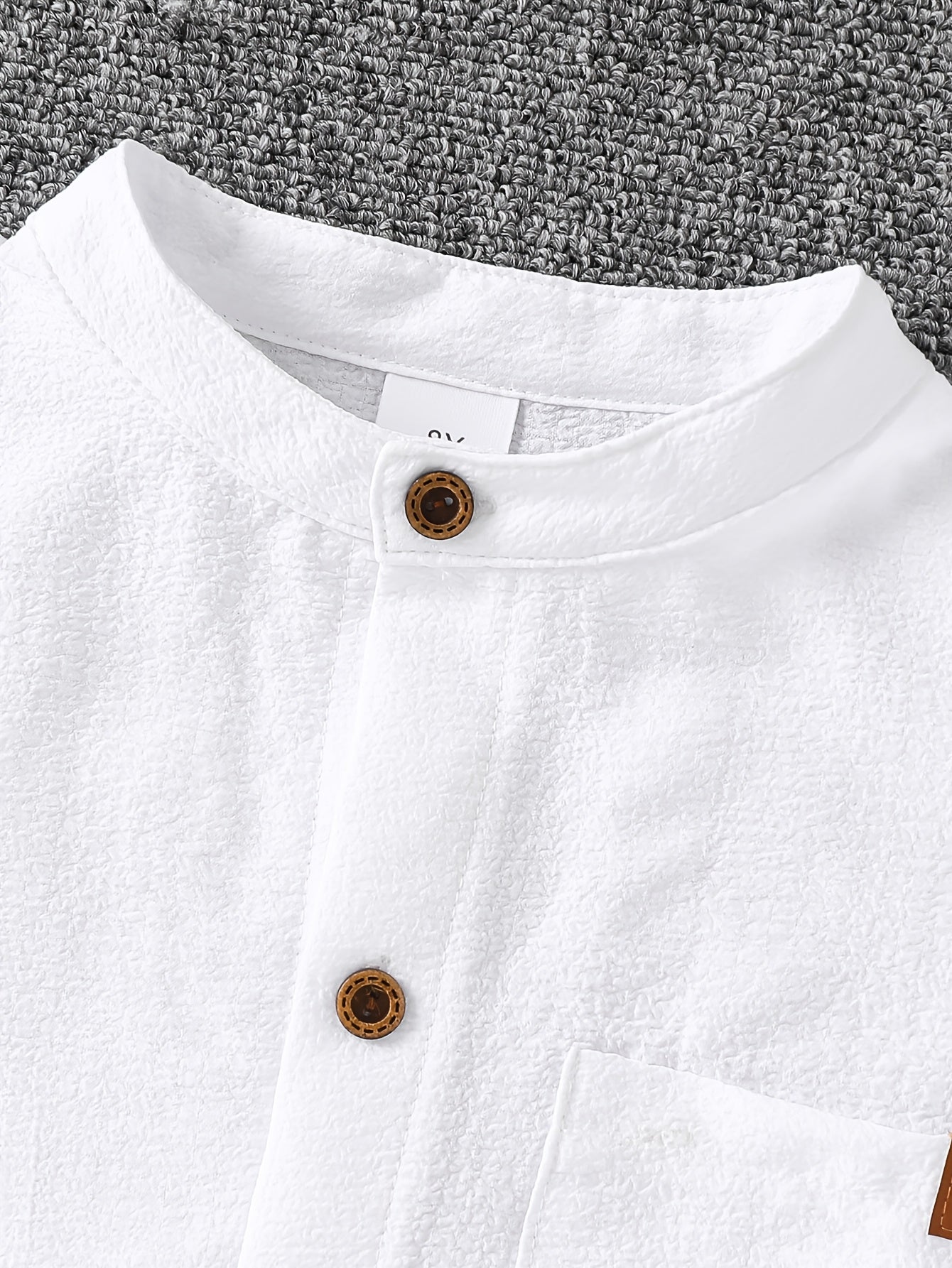 Boys' Summer Stand Collar Short Sleeve Shirt - Preppy Style