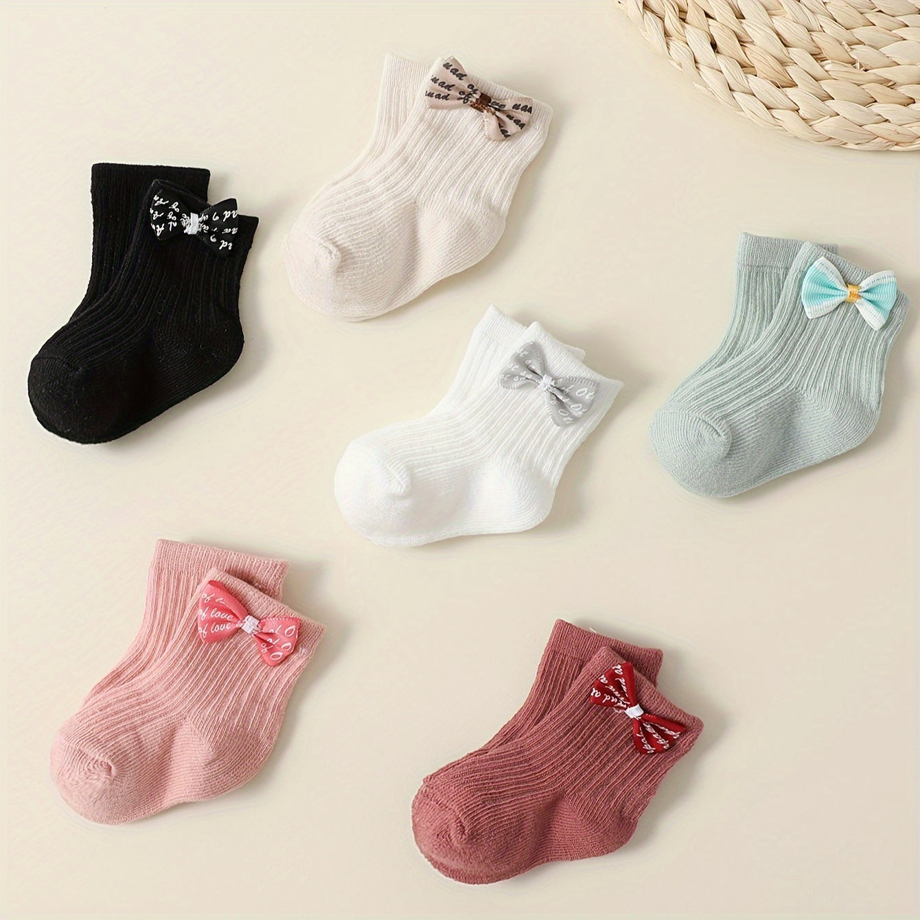 6pcs Princess Bow Ankle Socks for Youngsters and Girls - Cute 3D Bow Decor, Soft Knit, All-Season Wear, Polyester and Elastane Blend, Hand Wash Only, Allseason Footwear|Fashionable Ankle Socks|Polyester Elastane Blend