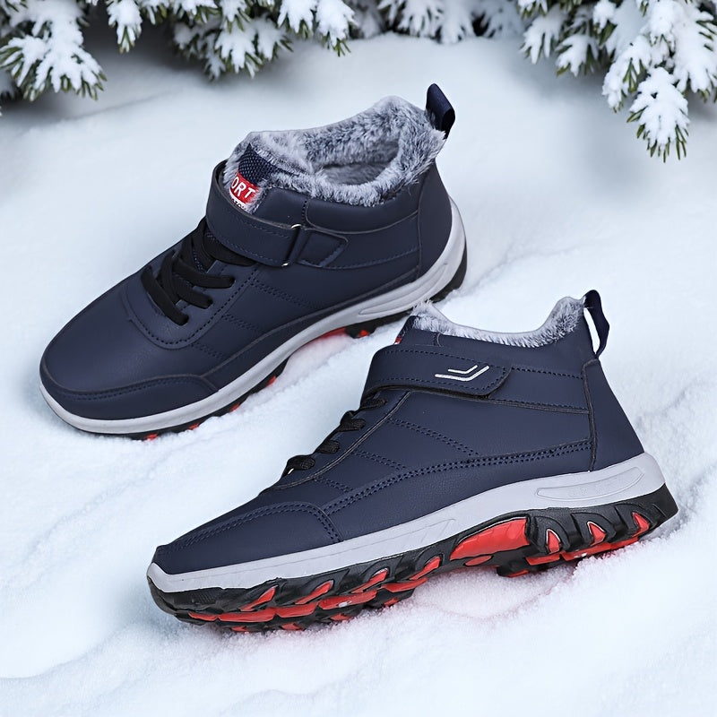 Extreme Cold Weather Snow Boots - Heavy-Duty Warm Anti-Slip Rubber Sole Hiking Shoes, Unisex Black/Gray Accents for Ice Climbing, Trekking & Daily Winter Use with Fabric Lining