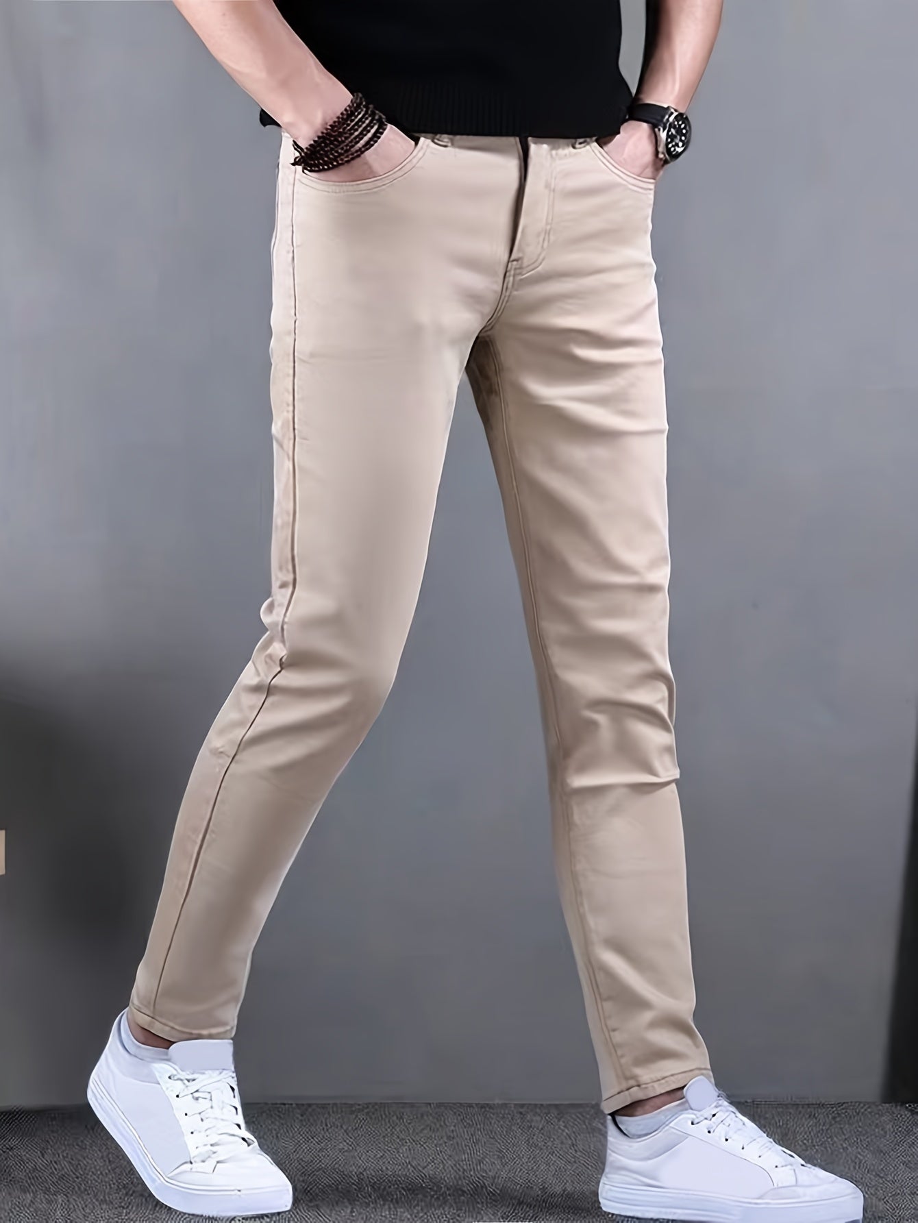 Men's Casual Slim Fit Jeans, Men's Versatile Classic Design Denim Pants for All Seasons