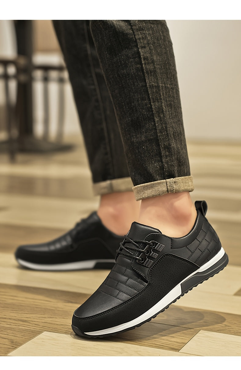 1pair Men'S Casual Business Sneakers, Round Toe, Low-Top, Solid Color, Faux Upper, with Fabric Lining, EVA Insole, PVC Sole, Lace-Up Closure for Daily and Leisure Wear