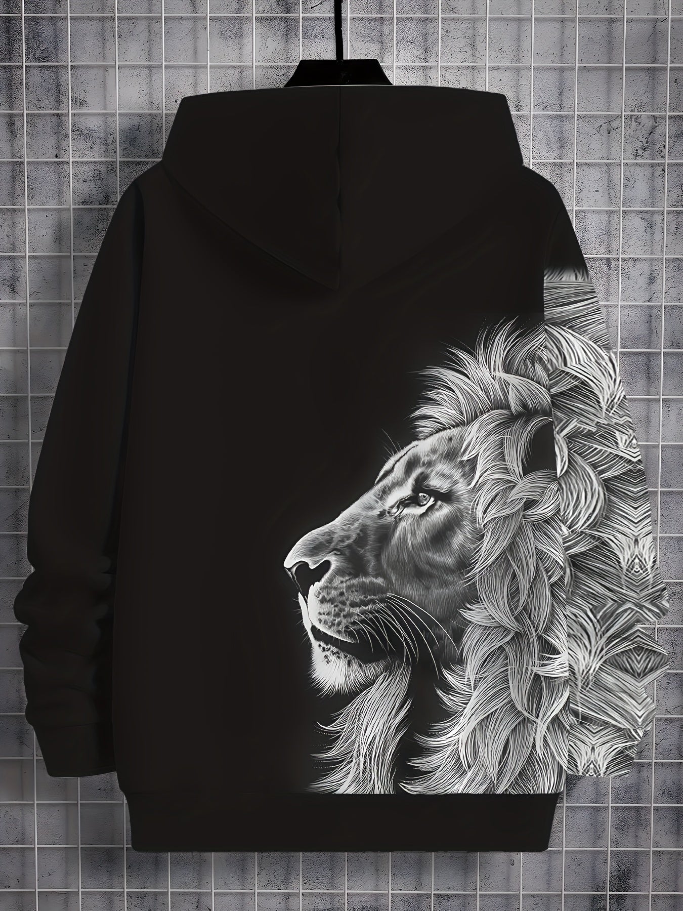 Տղաների 3D Lion Print Hoodie - Հարմարավետ պոլիեսթեր խառնուրդ, սովորական երկարաթև պուլովեր գլխարկով, լվացվող մեքենայով, կատարյալ գարնան և աշնան համար, հիմնական գլխարկով: