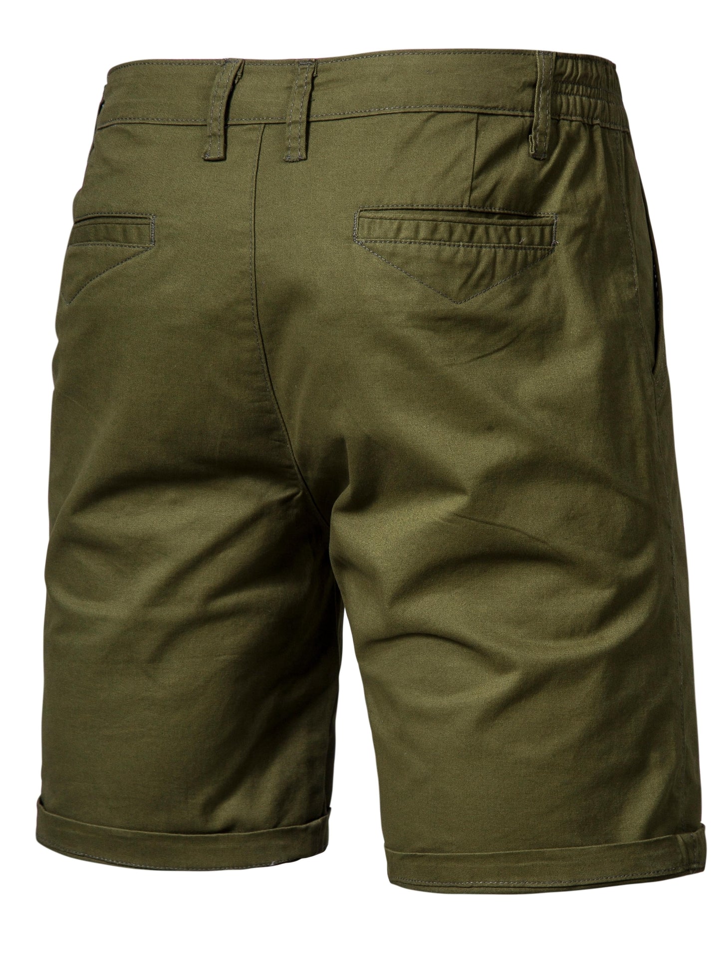 Men's Classic Fit Cotton Twill Flat Front Solid Chino Short With Slant Pockets And Elastic Waist