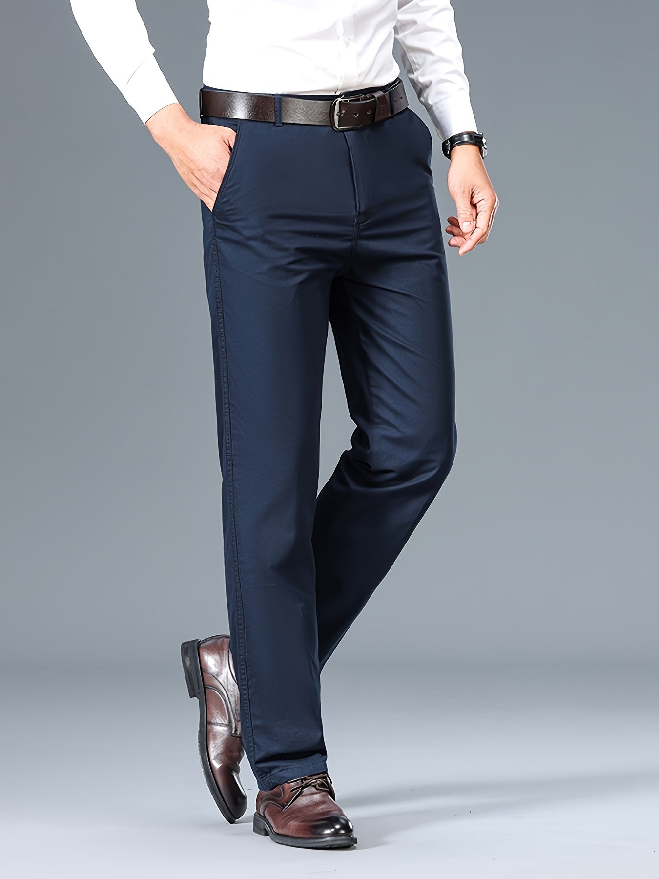 Men's Light Business Cotton Dress Pants - Straight Leg, Olive Green, 100% Cotton, Perfect for Office or Casual Outings