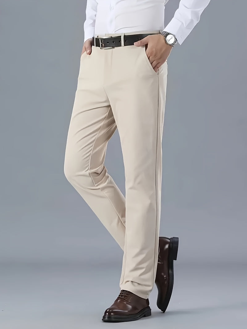 Men's Solid Color Business Casual Pants, Lightweight Business Style Versatile Trousers for Office