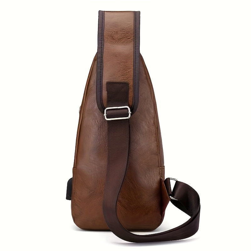 2025 New Men'S Fashion Chest Bag - Soft Faux Leather Anti-Theft Crossbody Bag with Multiple Compartments, Adjustable Strap Zipper Closure for Gym, Travel, Casual Outings (Brown), Secure Travel Pouch, Textured Finish