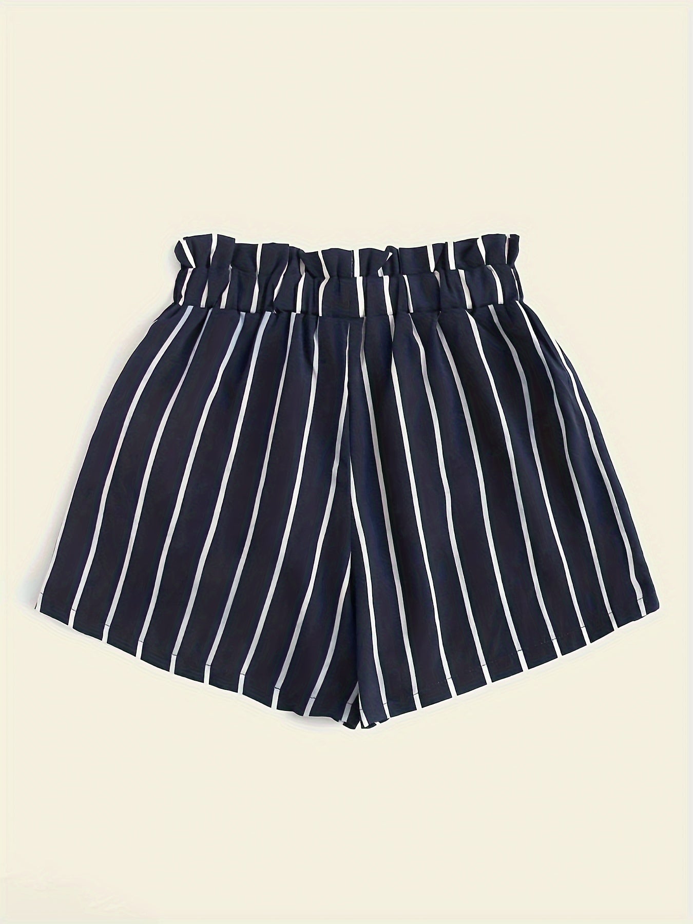 Striped Paperbag Waist Belted Shorts, Vacation Slant Pocket Loose Shorts, Women's Clothing