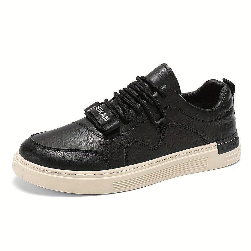 Men'S Casual Low-Top Sneakers - Lightweight, Comfortable Versatile Skate Shoes in Black with White Accents, Lace-Up Design for Outdoor Hiking Casual Wear, Outdoor Hiking Shoes Stylish Lowtops Comfortable Footwear
