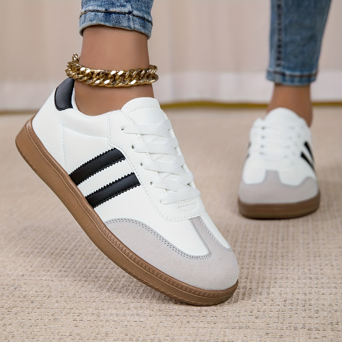 Women'S Fashion Spring Flat Shoes, Casual Microfiber Low Top Sneakers with Round Toe, Lace-Up Slip-Resistant All-Season Footwear, MD Sole, Fabric Inner & Insole