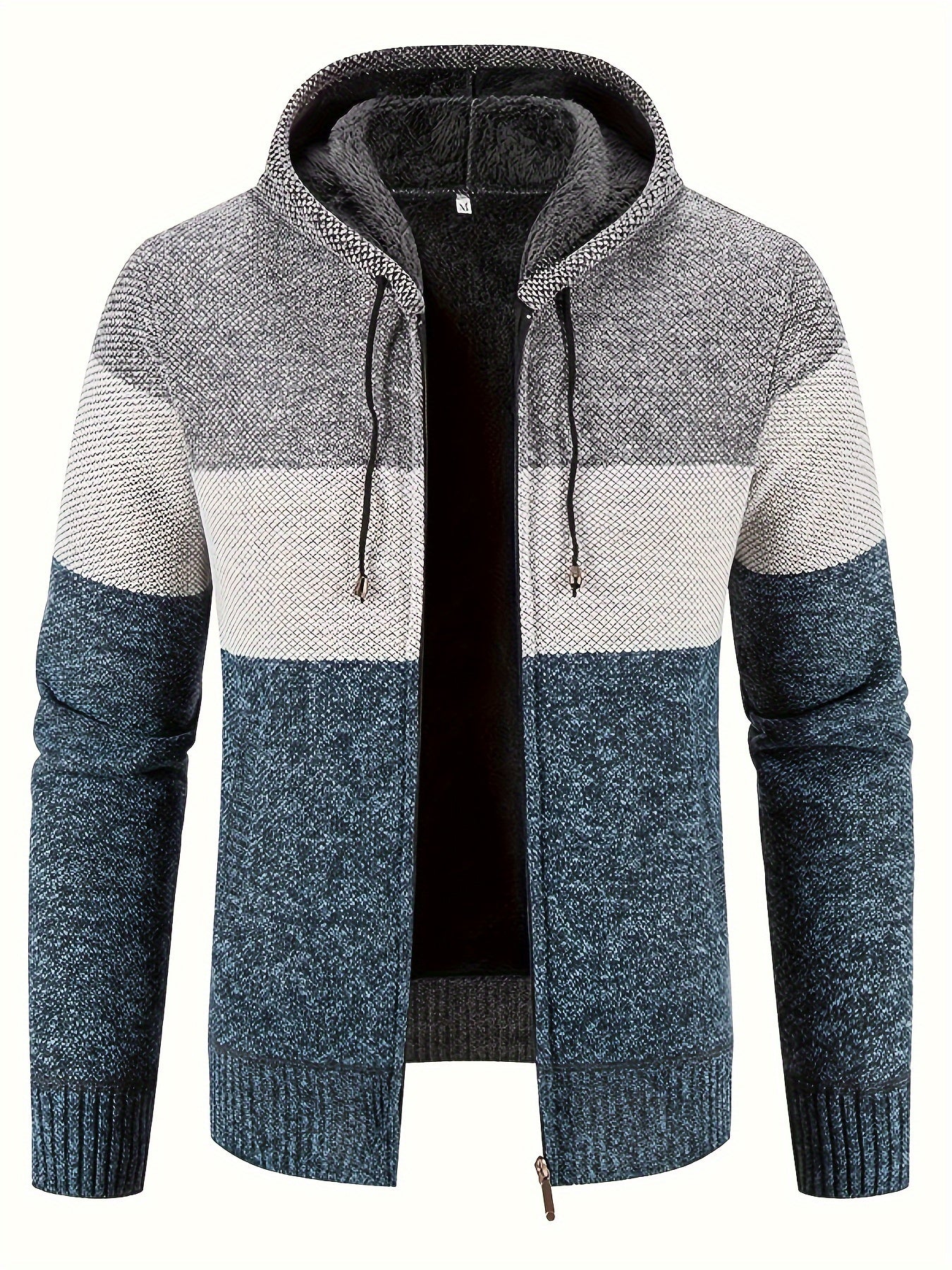 Men'S Fleece-Lined Hooded Sweater | 100% Polyester Knit | Mature Style | Striped Pattern | Long Sleeve | Regular Fit Hoodie with Medium Stretch Fabric | Casual Autumn & Winter Outerwear