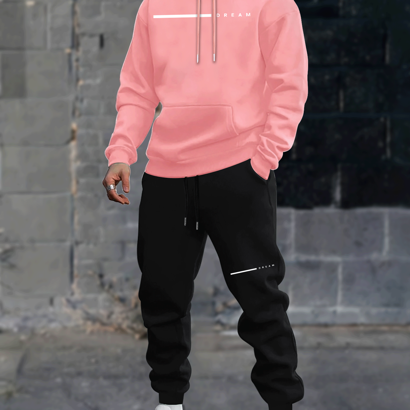 Men's Autumn and Winter Casual Loose Couple Hoodie Set, Stylish Sweatshirt with Long Pants Outfit