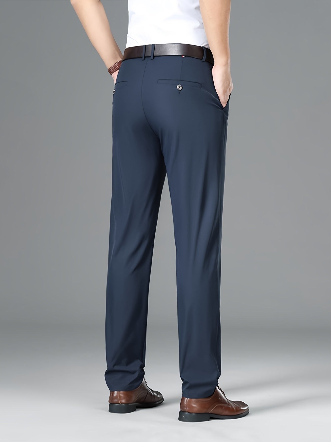 Men's Lightweight Summer Casual Pants, Slim Straight Fit, Polyester, Mid-Rise, Built-in Zipper, Regular Length - Ideal for Casual Attire