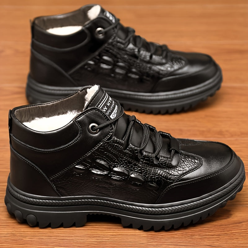 Men's Slip-On Ankle Snow Boots with Plush Lining & Thick Rubber Sole - Thermal Insulated Winter Boots, Microfiber Upper, Cushioned PU Insole, Solid Color Design for Cold Weather, Winter Shoes